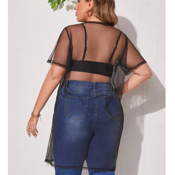 Shein Curve Unity Plus Black Mesh Pink Sequin Tunic Top Sheer 4X - Picture 6 of 11